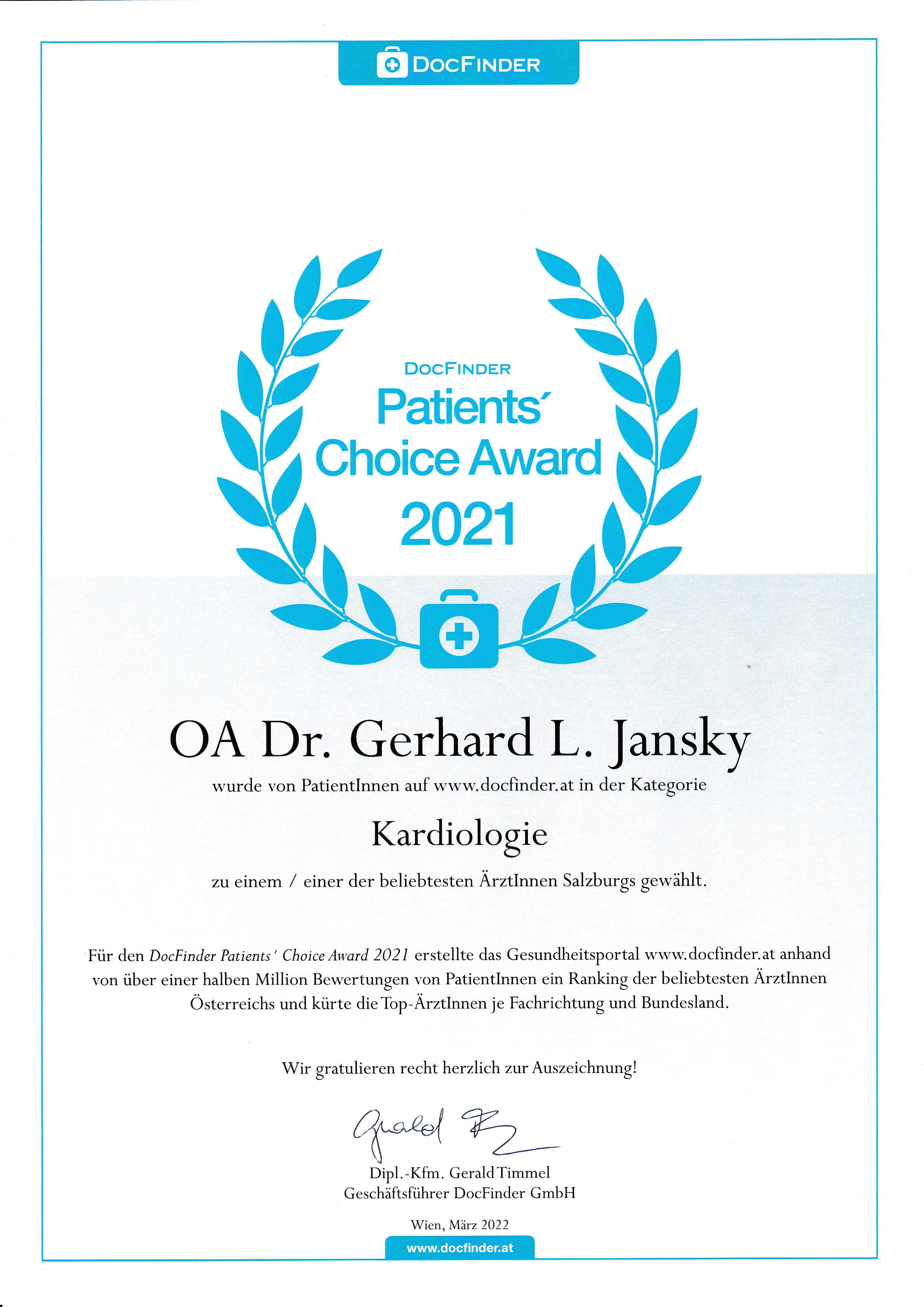 DocFinder Patients Choice Award 2021